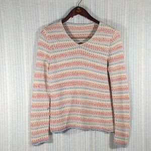 Vintage V-Neck Striped Sweater-100% Cotton-Size Small